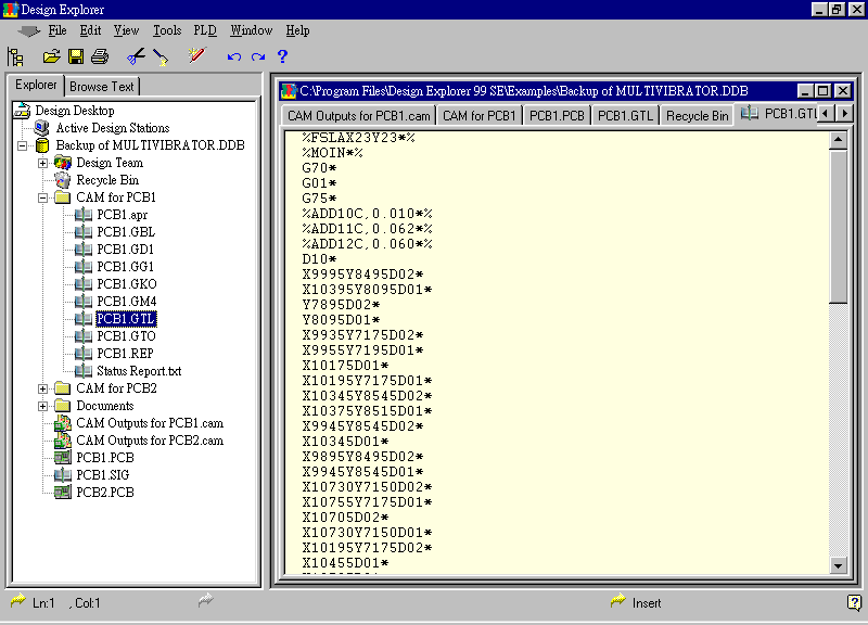 要檢查各Gerber輸出文件，則在瀏覽器中打開(kāi)CAM Output for PCB1，即可看到一系列Gerber輸出文件。