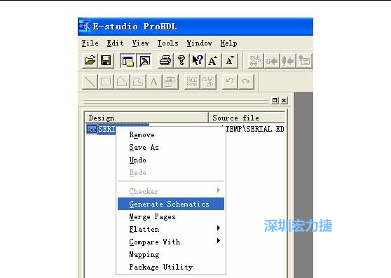 4．右鍵點(diǎn)擊 Serial.EDF 文件，選擇 Generate Schamatics：