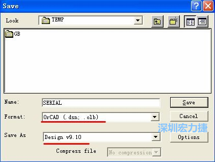 選擇菜單 File－Save As，輸出格式選 ORCAD 9.10。