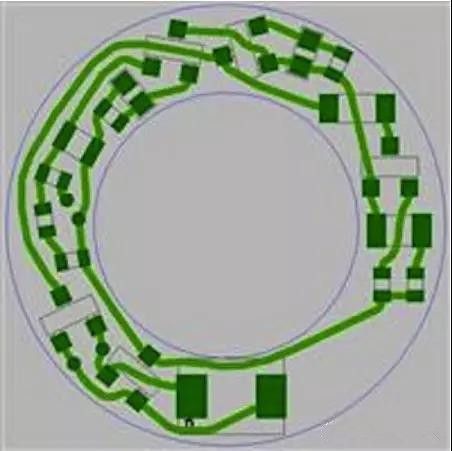 圖6：PCB布線例子：(a)拓撲式自動布線器(完成了100%導(dǎo)線的布線)；